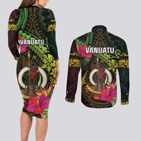 Vanuatu Couples Matching Long Sleeve Bodycon Dress and Long Sleeve Button Shirt Be Strong Pray For Port Vila LT05 - Polynesian Pride