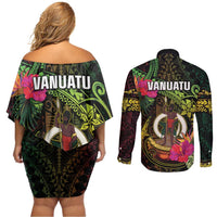 Vanuatu Couples Matching Off Shoulder Short Dress and Long Sleeve Button Shirt Be Strong Pray For Port Vila LT05 - Polynesian Pride