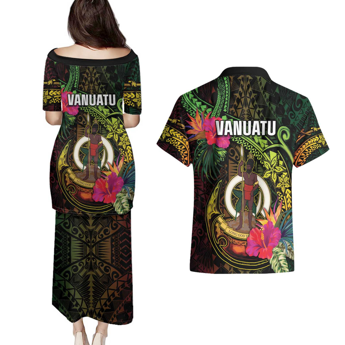 Vanuatu Couples Matching Puletasi and Hawaiian Shirt Be Strong Pray For Port Vila LT05 - Polynesian Pride