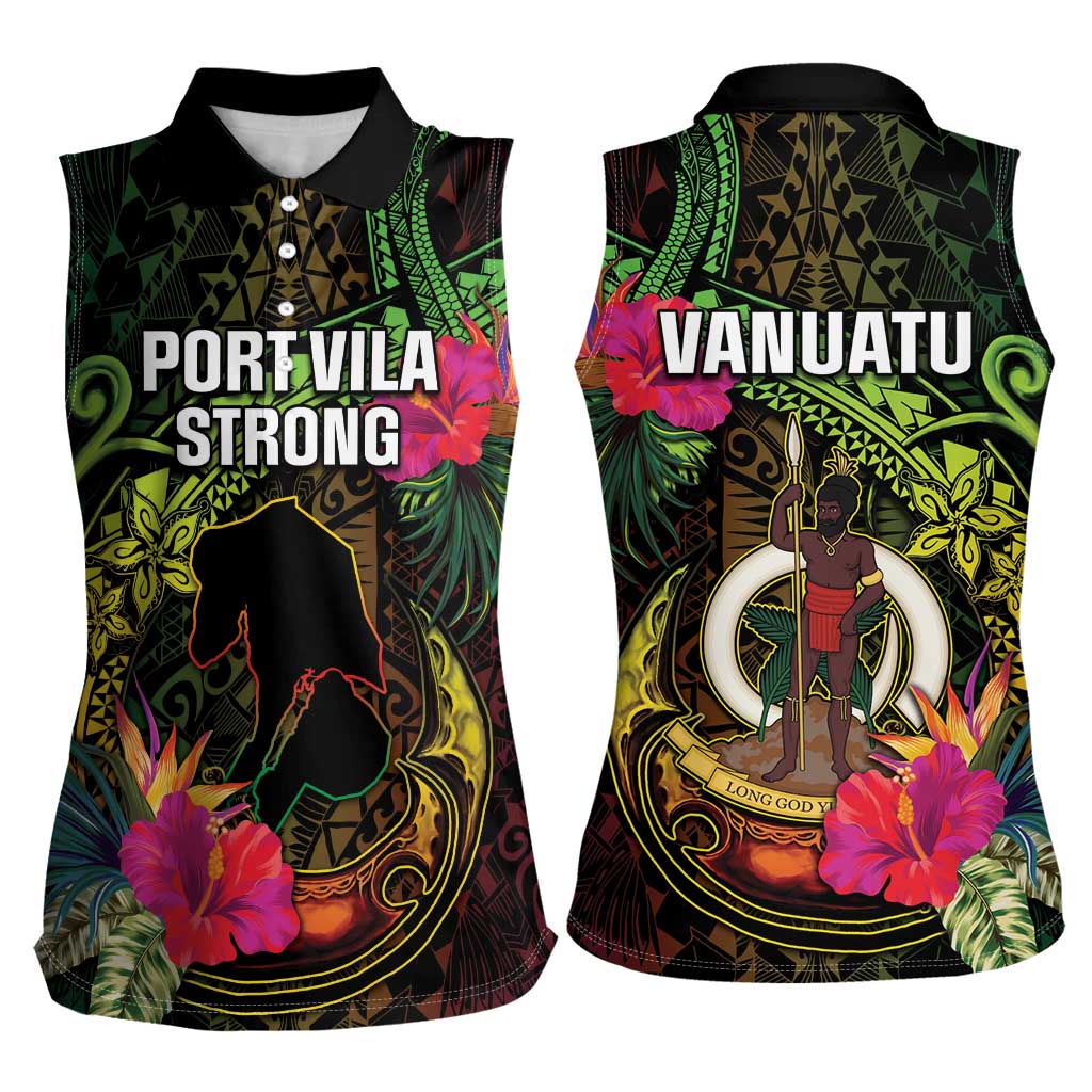 Vanuatu Women Sleeveless Polo Shirt Be Strong Pray For Port Vila