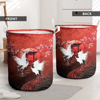 Hawaii and Japan Together Laundry Basket Polynesian Art Tattoo With Cranes And Sakura LT05 - Polynesian Pride