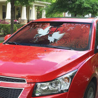 Hawaii and Japan Together Auto Sun Shade Polynesian Art Tattoo With Cranes And Sakura - Polynesian Pride