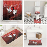 Hawaii and Japan Together Bathroom Set Polynesian Art Tattoo With Cranes And Sakura - Polynesian Pride