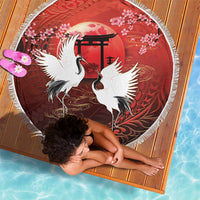 Hawaii and Japan Together Beach Blanket Polynesian Art Tattoo With Cranes And Sakura - Polynesian Pride