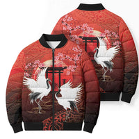 Hawaii and Japan Together Bomber Puffer Jacket Polynesian Art Tattoo With Cranes And Sakura LT05 - Polynesian Pride