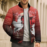 Hawaii and Japan Together Bomber Puffer Jacket Polynesian Art Tattoo With Cranes And Sakura LT05 - Polynesian Pride