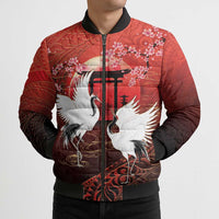 Hawaii and Japan Together Bomber Puffer Jacket Polynesian Art Tattoo With Cranes And Sakura LT05 - Polynesian Pride