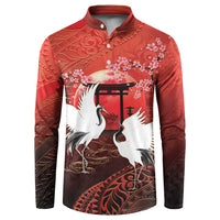 Hawaii and Japan Together Button Sweatshirt Polynesian Art Tattoo With Cranes And Sakura LT05 Red - Polynesian Pride