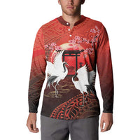 Hawaii and Japan Together Button Sweatshirt Polynesian Art Tattoo With Cranes And Sakura LT05 - Polynesian Pride