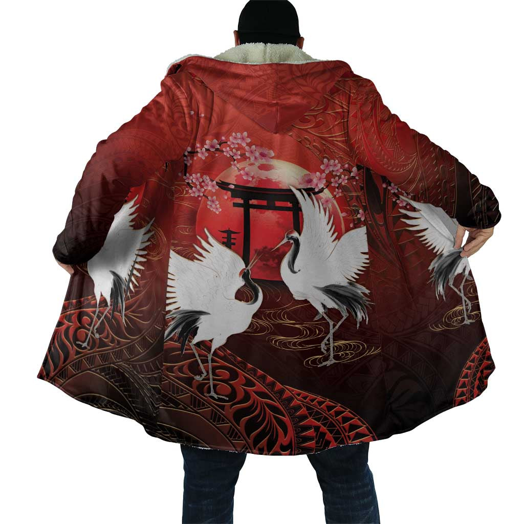 Hawaii and Japan Together Cloak Polynesian Art Tattoo With Cranes And Sakura LT05 - Polynesian Pride