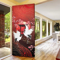 Hawaii and Japan Together Door Cover Polynesian Art Tattoo With Cranes And Sakura LT05 - Polynesian Pride