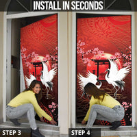 Hawaii and Japan Together Door Cover Polynesian Art Tattoo With Cranes And Sakura LT05 - Polynesian Pride