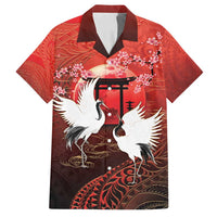 Hawaii and Japan Together Family Matching Long Sleeve Bodycon Dress and Hawaiian Shirt Polynesian Art Tattoo With Cranes And Sakura - Polynesian Pride