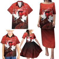 Hawaii and Japan Together Family Matching Puletasi and Hawaiian Shirt Polynesian Art Tattoo With Cranes And Sakura - Polynesian Pride
