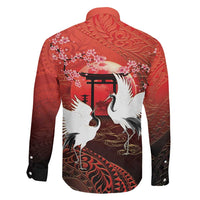 Hawaii and Japan Together Family Matching Puletasi and Hawaiian Shirt Polynesian Art Tattoo With Cranes And Sakura - Polynesian Pride