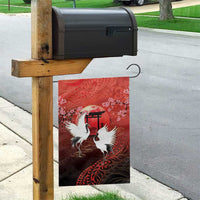 Hawaii and Japan Together Garden Flag Polynesian Art Tattoo With Cranes And Sakura - Polynesian Pride