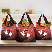 Hawaii and Japan Together Grocery Bag Polynesian Art Tattoo With Cranes And Sakura - Polynesian Pride