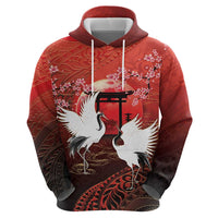Hawaii and Japan Together Hoodie Polynesian Art Tattoo With Cranes And Sakura - Polynesian Pride