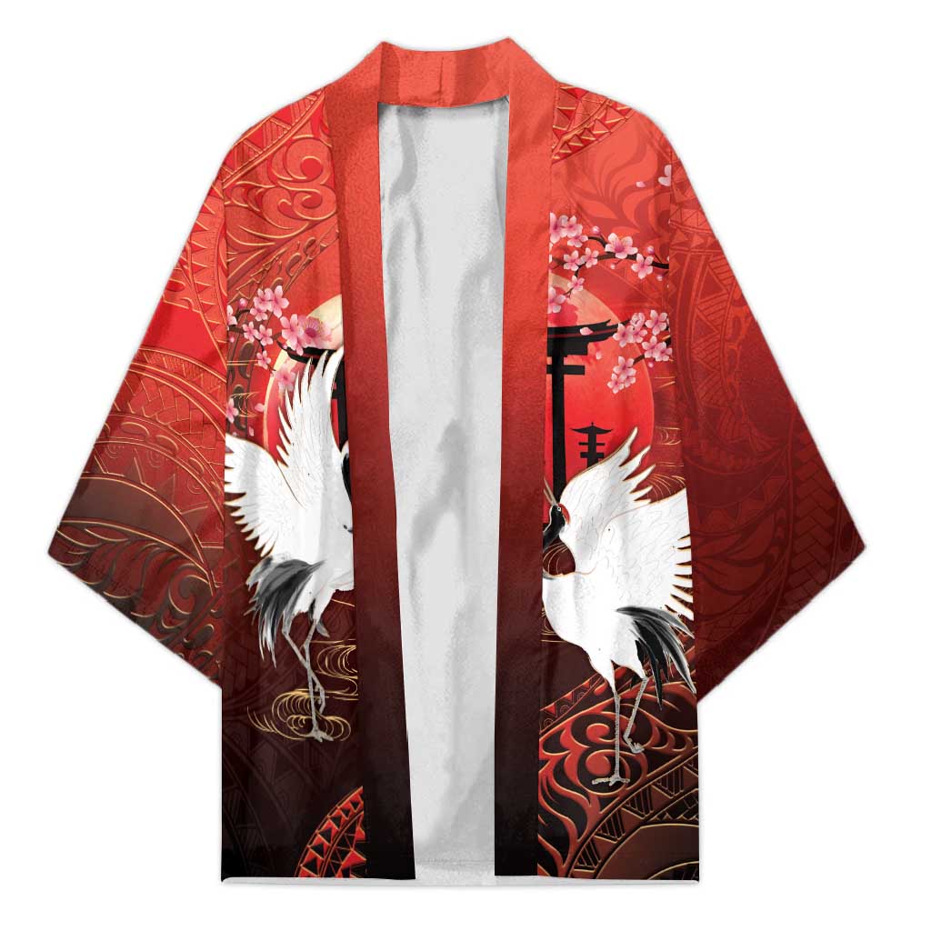 Hawaii and Japan Together Kimono Polynesian Art Tattoo With Cranes And Sakura - Polynesian Pride