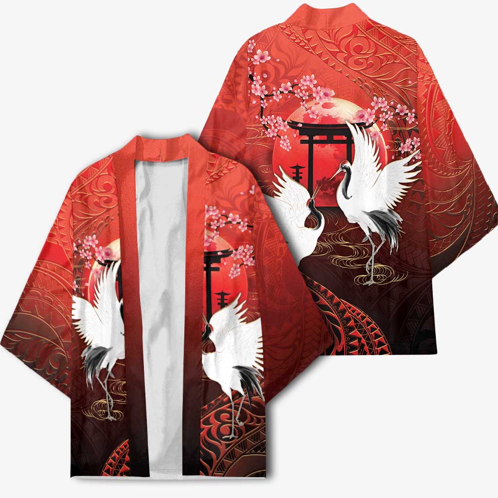 Hawaii and Japan Together Kimono Polynesian Art Tattoo With Cranes And Sakura - Polynesian Pride