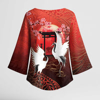 Hawaii and Japan Together Kimono Sleeve Blouse Polynesian Art Tattoo With Cranes And Sakura LT05 - Polynesian Pride