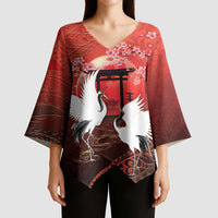 Hawaii and Japan Together Kimono Sleeve Blouse Polynesian Art Tattoo With Cranes And Sakura LT05 - Polynesian Pride