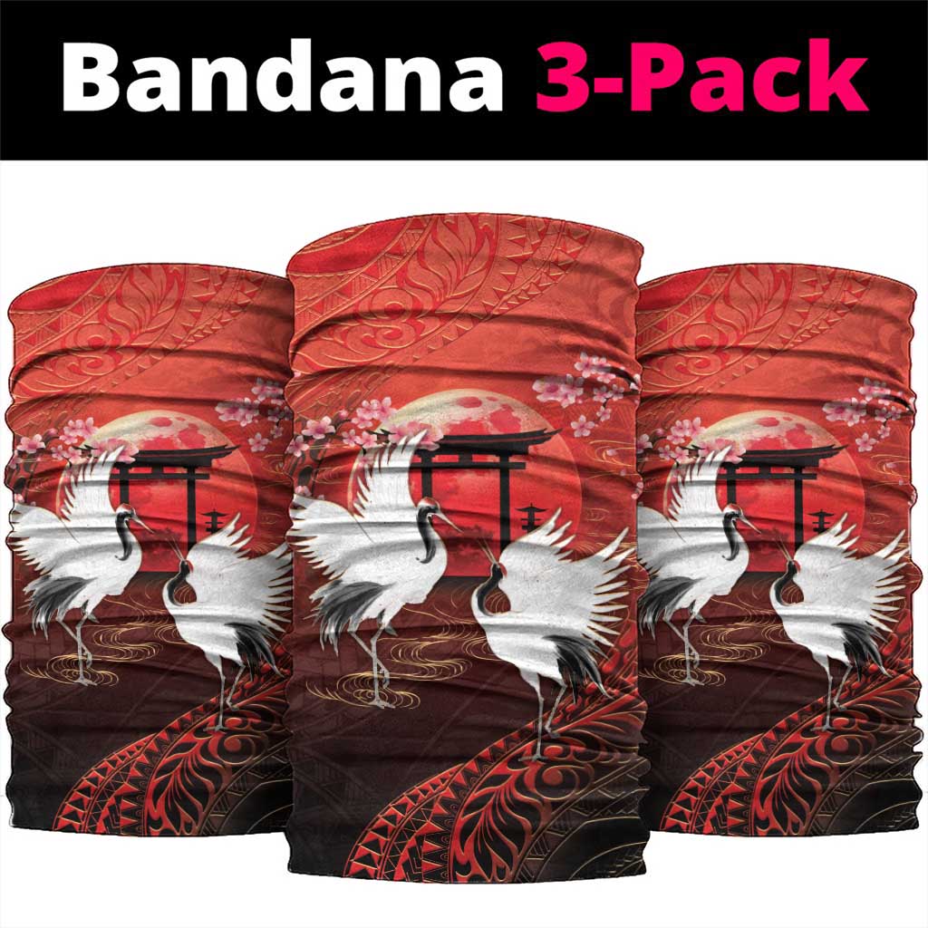 Hawaii and Japan Together Neck Gaiter Polynesian Art Tattoo With Cranes And Sakura LT05 package One Size: 25*50cm Red - Polynesian Pride