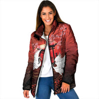 Hawaii and Japan Together Padded Jacket Polynesian Art Tattoo With Cranes And Sakura LT05 Women Red - Polynesian Pride