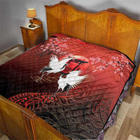 Hawaii and Japan Together Quilt Polynesian Art Tattoo With Cranes And Sakura - Polynesian Pride