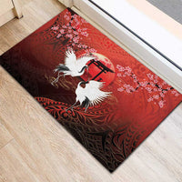 Hawaii and Japan Together Rubber Doormat Polynesian Art Tattoo With Cranes And Sakura LT05 - Polynesian Pride