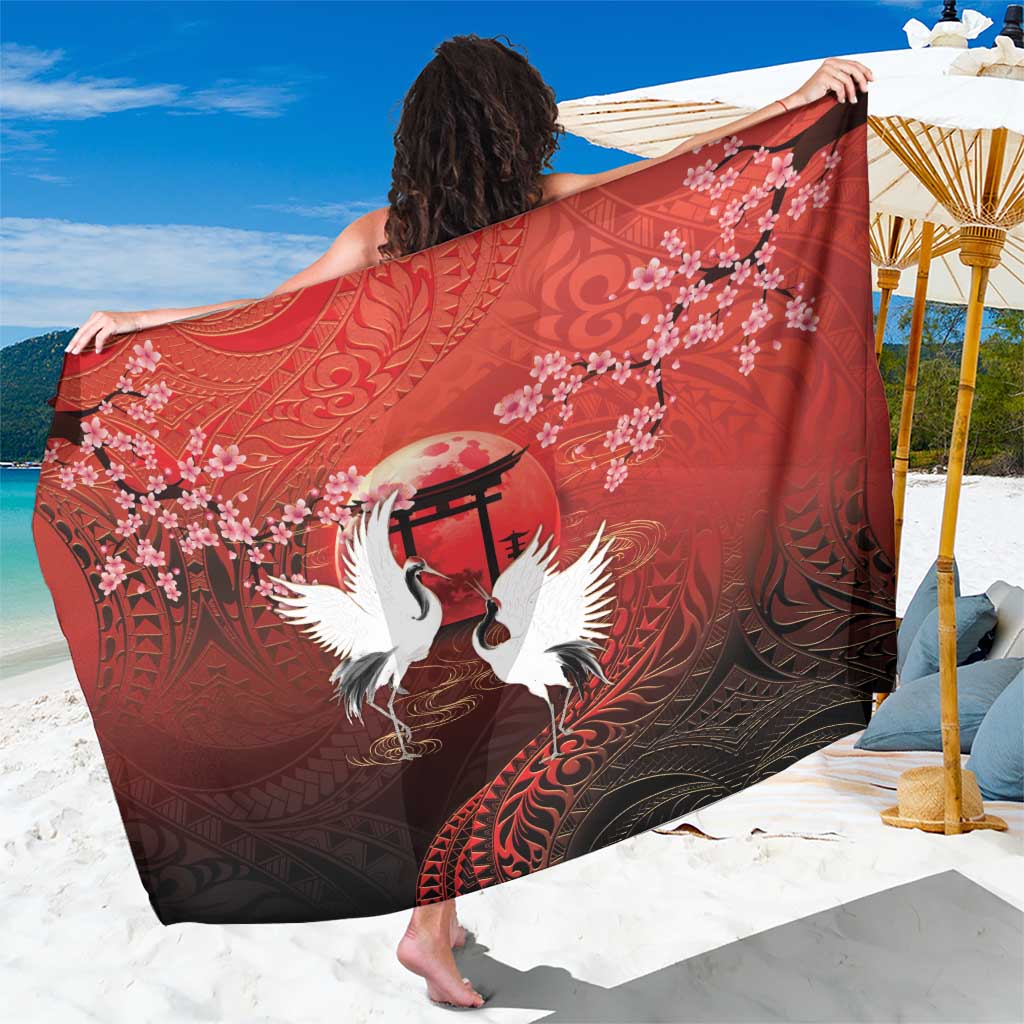 Hawaii and Japan Together Sarong Polynesian Art Tattoo With Cranes And Sakura - Polynesian Pride