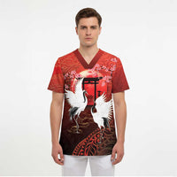 Hawaii and Japan Together Scrub Top Polynesian Art Tattoo With Cranes And Sakura LT05 - Polynesian Pride
