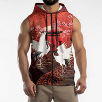 Hawaii and Japan Together Sleeveless Zip Hoodie Polynesian Art Tattoo With Cranes And Sakura LT05 - Polynesian Pride