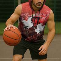 Hawaii and Japan Together Sleeveless Zip Hoodie Polynesian Art Tattoo With Cranes And Sakura LT05 - Polynesian Pride