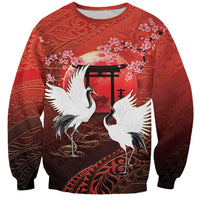 Hawaii and Japan Together Sweatshirt Polynesian Art Tattoo With Cranes And Sakura LT05 Unisex Red - Polynesian Pride