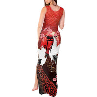 Hawaii and Japan Together Tank Maxi Dress Polynesian Art Tattoo With Cranes And Sakura - Polynesian Pride