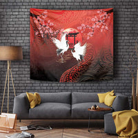 Hawaii and Japan Together Tapestry Polynesian Art Tattoo With Cranes And Sakura - Polynesian Pride