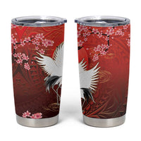 Hawaii and Japan Together Tumbler Cup Polynesian Art Tattoo With Cranes And Sakura - Polynesian Pride