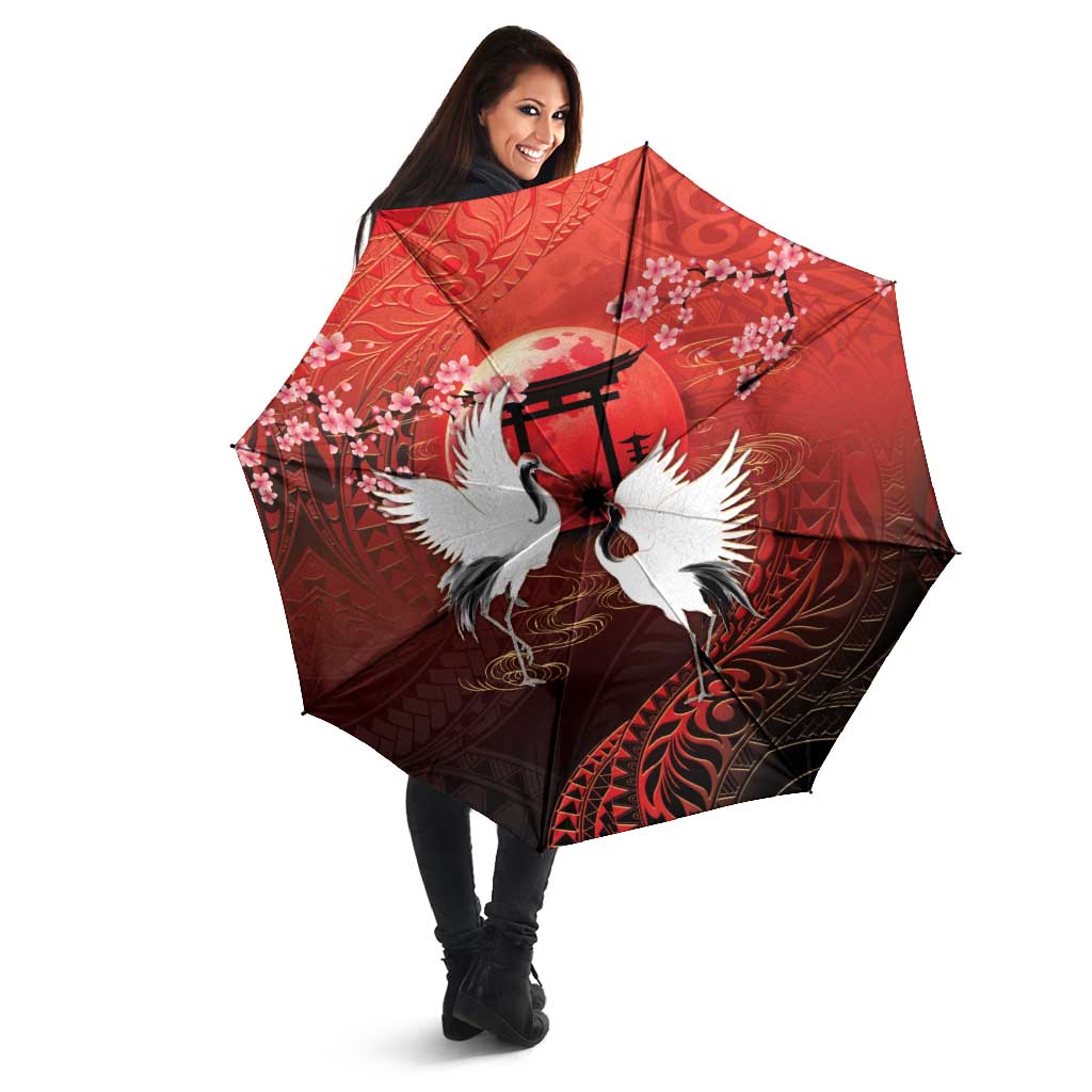 Hawaii and Japan Together Umbrella Polynesian Art Tattoo With Cranes And Sakura LT05 - Polynesian Pride