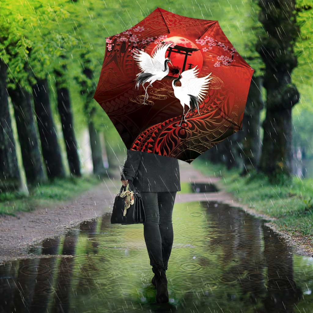 Hawaii and Japan Together Umbrella Polynesian Art Tattoo With Cranes And Sakura LT05 - Polynesian Pride