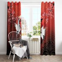 Hawaii and Japan Together Window Curtain Polynesian Art Tattoo With Cranes And Sakura - Polynesian Pride