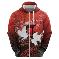 Hawaii and Japan Together Zip Hoodie Polynesian Art Tattoo With Cranes And Sakura LT05 - Polynesian Pride