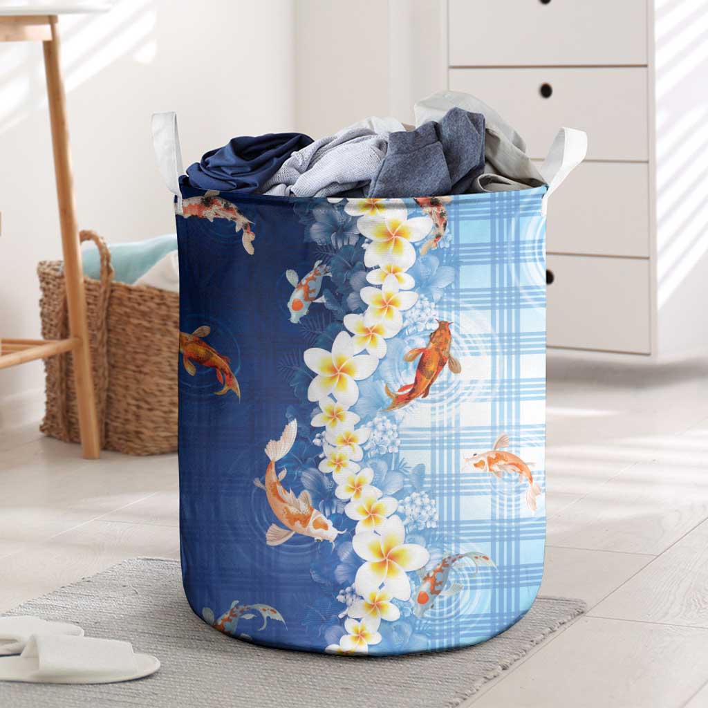 Hawaii And Japan Laundry Basket Plumeria Lei With Koi Fish Blue LT05 Blue - Polynesian Pride