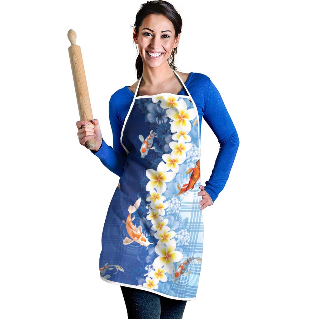 Hawaii And Japan Apron Plumeria Lei With Koi Fish Blue LT05 - Polynesian Pride