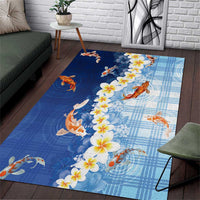 Hawaii And Japan Area Rug Plumeria Lei With Koi Fish Blue - Polynesian Pride