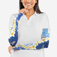 Hawaii And Japan Arm Sleeves Plumeria Lei With Koi Fish Blue LT05 - Polynesian Pride