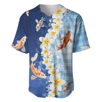 Hawaii And Japan Baseball Jersey Plumeria Lei With Koi Fish Blue LT05 Blue - Polynesian Pride
