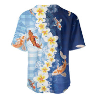 Hawaii And Japan Baseball Jersey Plumeria Lei With Koi Fish Blue LT05 - Polynesian Pride