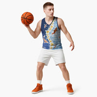 Hawaii And Japan Basketball Jersey Plumeria Lei With Koi Fish Blue LT05 - Polynesian Pride
