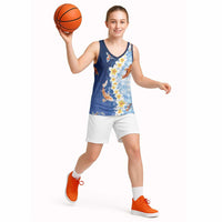 Hawaii And Japan Basketball Jersey Plumeria Lei With Koi Fish Blue LT05 - Polynesian Pride